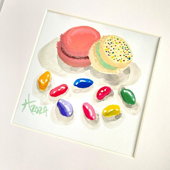 Macarons and Jelly Beans Painting Artist Proof Print in 8x8in Mat Frame Ready - Picture 2 of 4